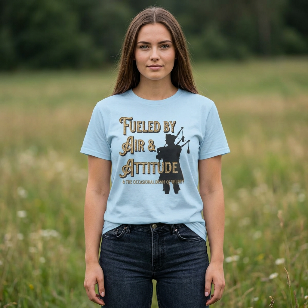 Bagpiper T‑Shirt — "Fueled by Air & Attitude"