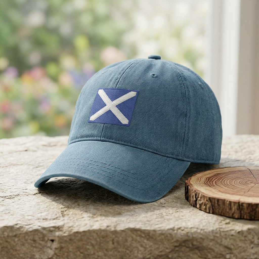 Embroidered Scottish Saltire Denim Hat — St. Andrew's Flag Baseball Cap